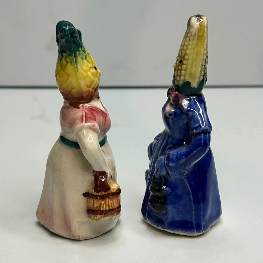 Vintage Anthropomorphic Corn and Pineapple Women Salt and Pepper Shakers Japan